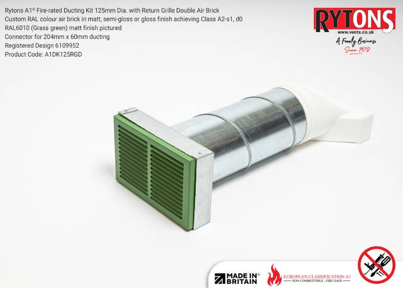 Rytons A1® Fire-rated 125 mm Dia. Ducting Kits with Double Air Bricks