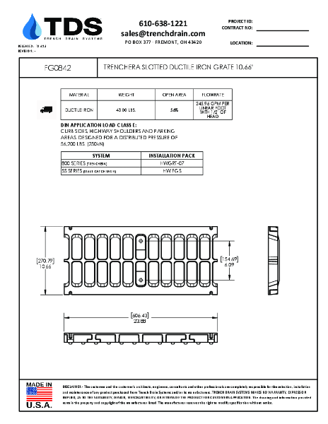 Trench•Era Slotted Ductile Iron Grate 10.66" Class E - FG0842