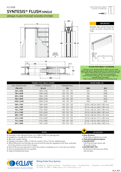 Syntesis®  SINGLE Flush Pocket Door System