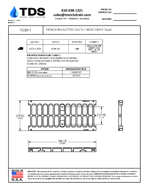 Trench•Era Slotted Ductile Iron Grate 10.66" Class C - FG0841