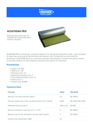 Acustidan pro - Data Sheet