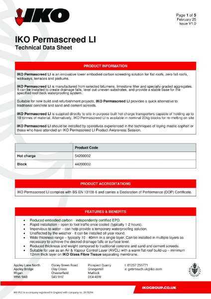 Technical Data Sheet (TDS) - IKO Permascreed LI