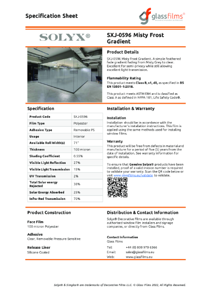 SXJ-0596 Misty Frost Gradient Specification Sheet