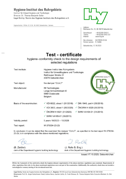 CU-LT Hygiene Certificate