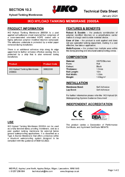 Technical Data Sheet (TDS) - IKO Hyload Tanking Membrane 2000SA