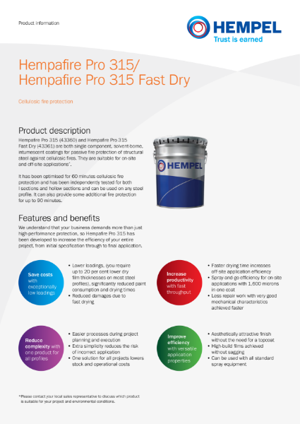 Hempafire Pro 315 and Hempafire Pro 315 fast dry Product Information Sheet