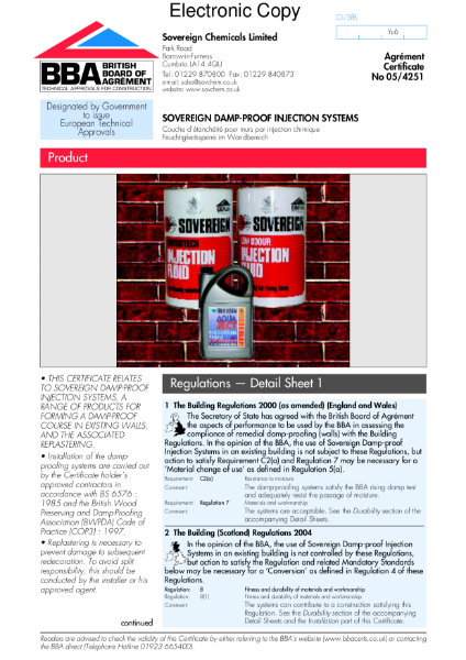 05/4251 Sovereign damp-proof injection systems