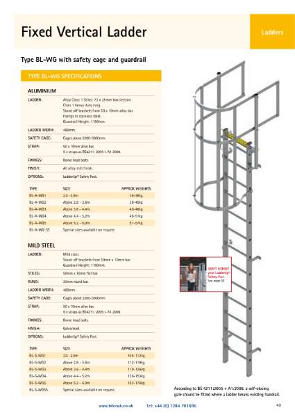 TYPE BL-WG Fixed Ladder with Safety Cage and Guardrail