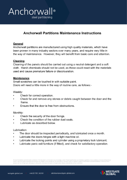 Anchorwall - Maintenance Instructions