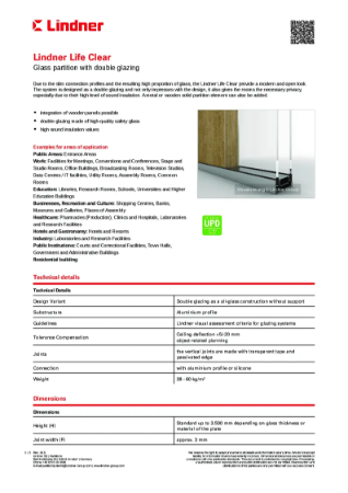 Lindner Life Clear - Data sheet