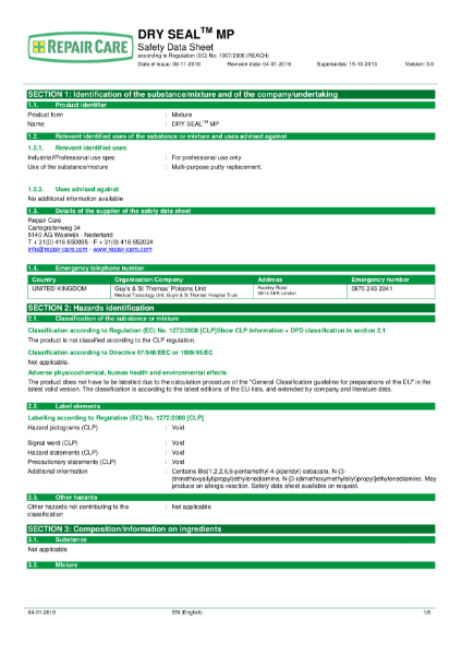 DRY SEAL MP Safety Data Sheet