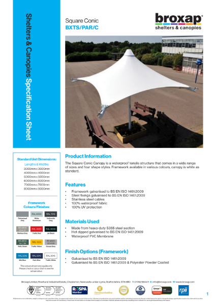 Square Conic Specification Sheet