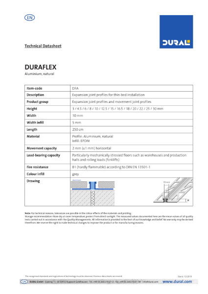 DURAFLEX Aluminium Technical Datasheet