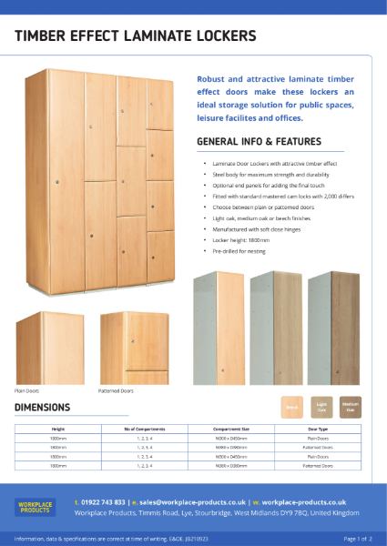 Timber Door Lockers Data Sheet - Workplace Products