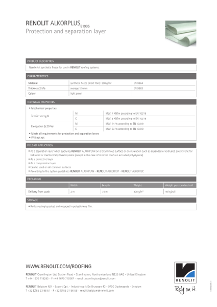 RENOLIT ALKORPLUS 81005 Protection and Seperation layer - Technical Datasheet