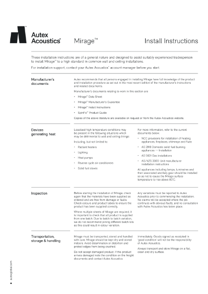 Mirage Install Instructions NZ UK