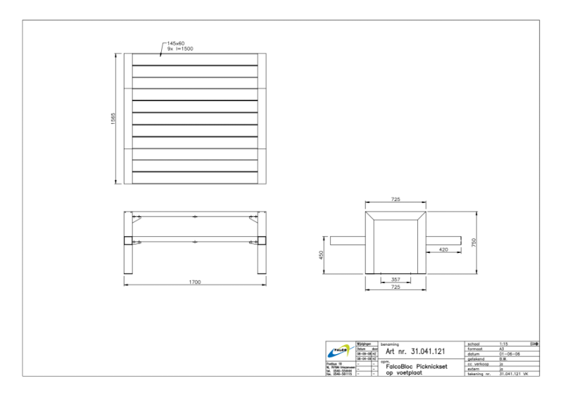 FalcoBloc Picnic Table Closed Design - Drawing