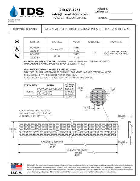 Bronze Age Reinforced Transverse Slotted 5.12" Wide Grate