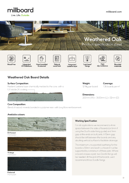 Millboard Weathered Oak Spec Sheet