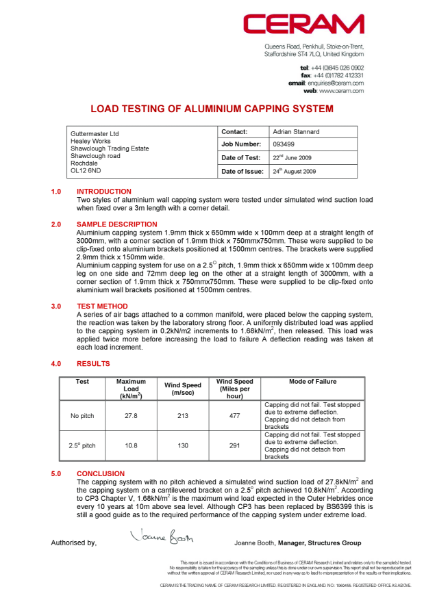 Wind Uplift Test Certificate