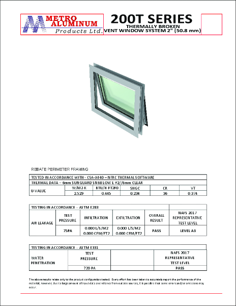 200T Series Vent Rebate - Thermal, Air and Water - Refrence Chart