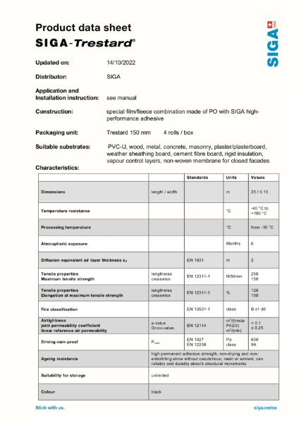 SIGA Trestard Product Data Sheet