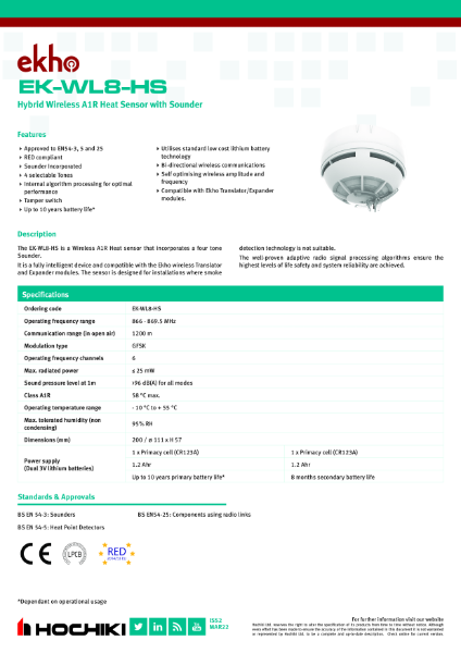 Hybrid Wireless A1R Heat Sensor with Sounder