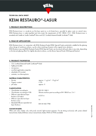 Keim Restauro Lasur Technical Data Sheet