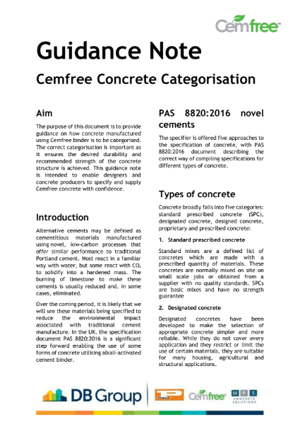 Cemfree Concrete categorisation