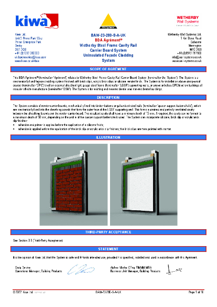 Wetherby Steel Frame Cavity Rail Carrier Board Systems - KIWA BDA