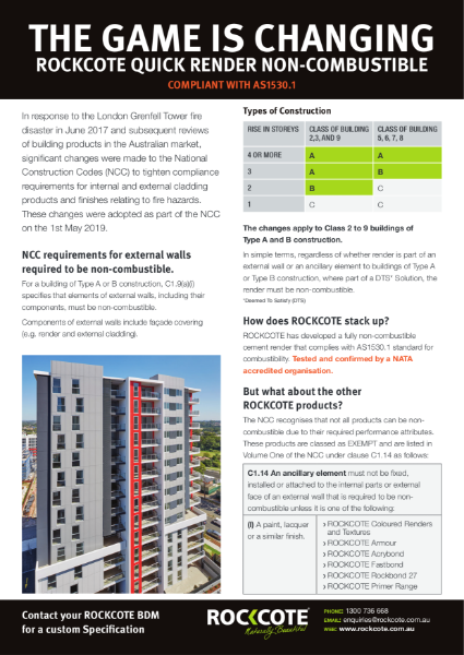 Rockcote Quick Render Non-Combustible Flyer