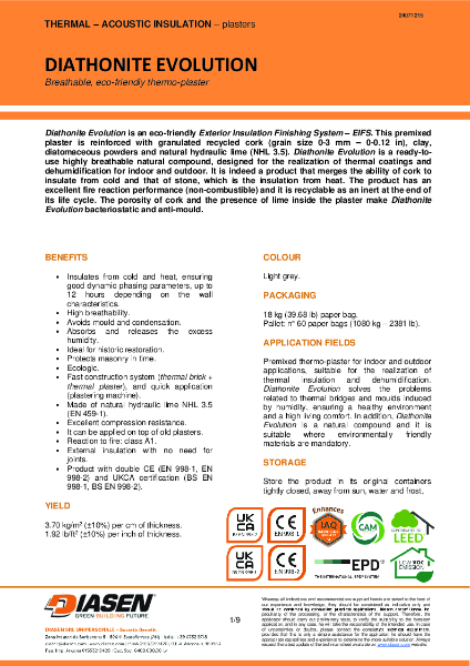 Diasen Diathonite Evolution Technical Datasheet