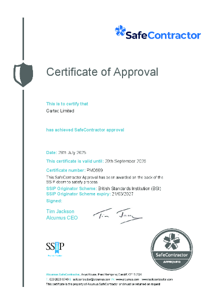 Safe Contractor Certificate of Approval