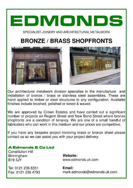 Edmonds Bronze/Brass Shop Fronts, Specialist Joinery and Architectural Metalwork