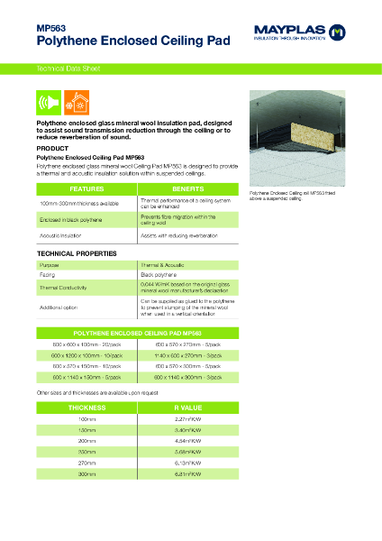 Mayplas MP563 Polythene Enclosed Glass Wool Ceiling Pad - TDS issue 4 07 2025