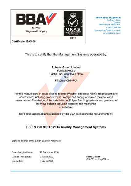 Polyroof ISO 9001 Certificate