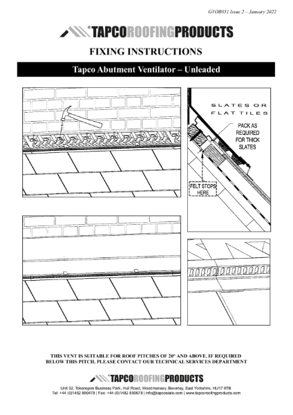 Tapco Abutment Vent Fixing Guide