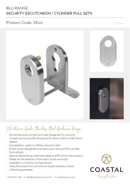 BLU™ - SE40 Security Escutcheon/ Cylinder Pull Sets Data Card