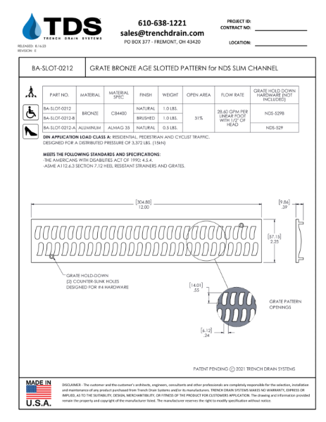 Grate Bronze Age Slotted Pattern for NDS Slim Channel