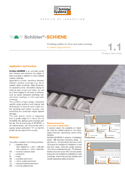 1.1 Schlüter-SCHIENE - Technical Data Sheet