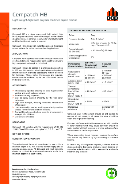 Cempatch HB Product Data Sheet