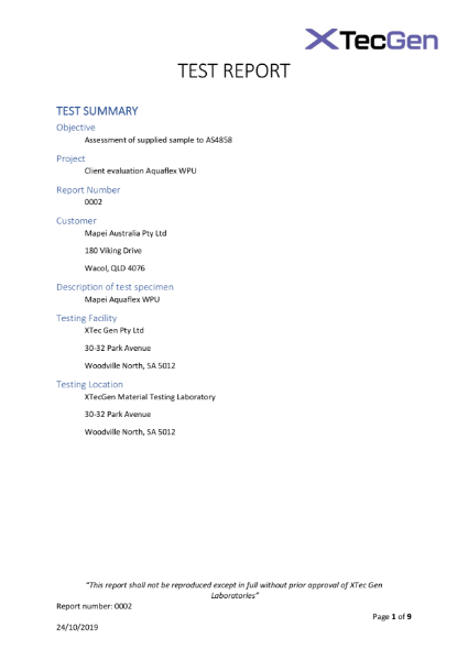 Aquaflex WPU AS/NZS 4858 Certification