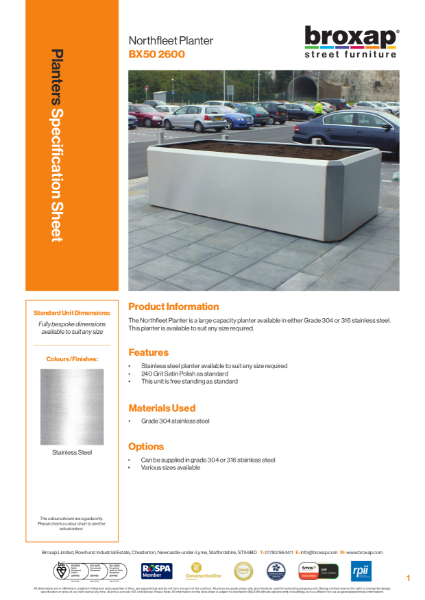 BX50 2600 Northfleet Planter Specification Sheet