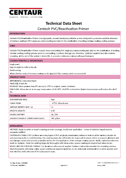 Centech PVC-Reactivation Primer TDS