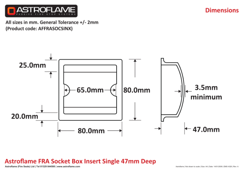 Astro FRA Socket Box Insert (Single 47mm Diagram)