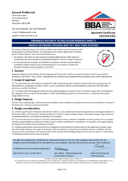 Modus Tilt & Turn BBA Certificate Enhanced Security 14/5154 (ES5)