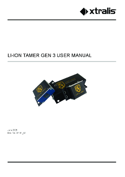 XTRALIS Li-Ion Tamer Gen3, Lithium off Gas Detection User Manual