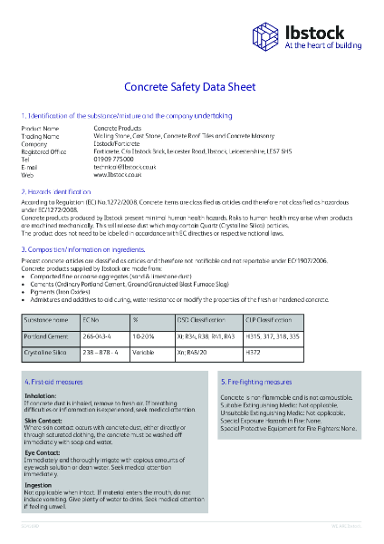 Concrete safety data sheet