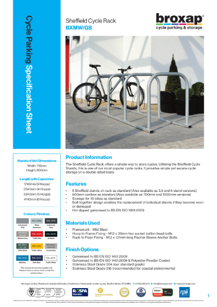 Sheffield Cycle Rack Specification Sheet