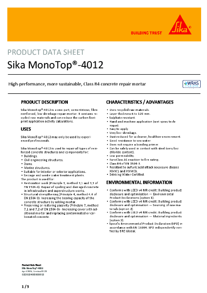 Sika MonoTop®-4012 - Product Data Sheet